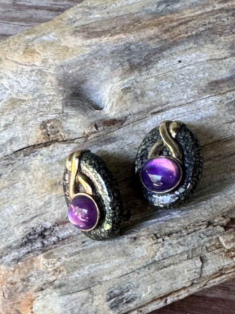 Kai Yin Lo KYLO Sterling Amethyst Clip On Earrings 925 Vermeil 1” 24g